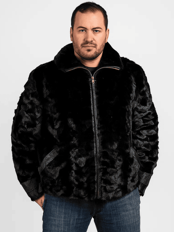 The jasperz Wear Men’s Black Mink Fur Bomber Jacket