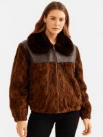 Women's Light Brown Persian Lamb Fur Bomber Jacket
