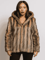 Women's Brown Coyote Fur Coat with Hood
