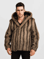 Men's Brown Coyote Fur Coat with Hood
