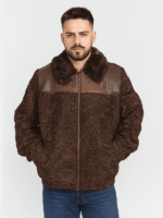 Men's Brown Persian Lamb Fur Bomber Jacket