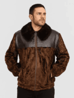 Men's Light Brown Persian Lamb Fur Bomber Jacket