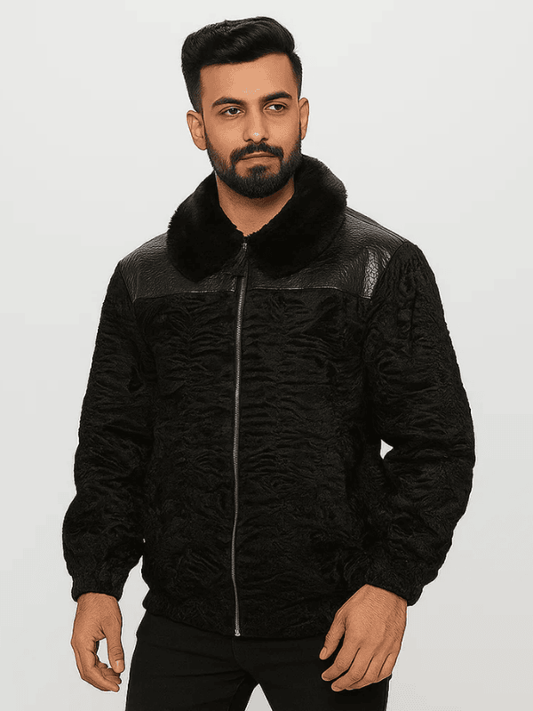 The jasperz Men’s Persian Lamb Fur Bomber Jacket