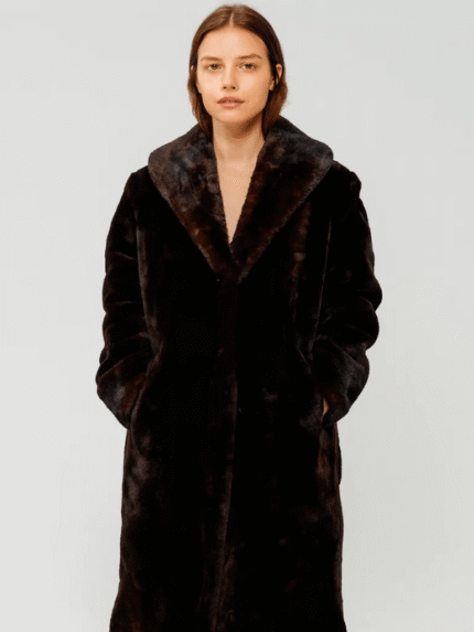 Women's Mouton Long Fur Coat with Mink Fur