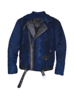Navy Blue Persian Lamb Fur Biker Jacket