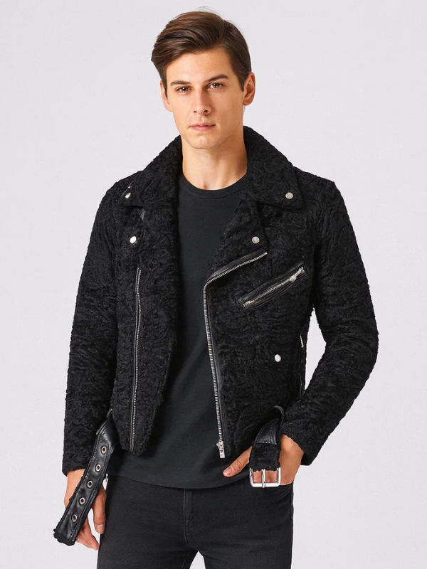 The Jasperz wear (6) Men's Black Persian Lamb Fur Biker Jacket
