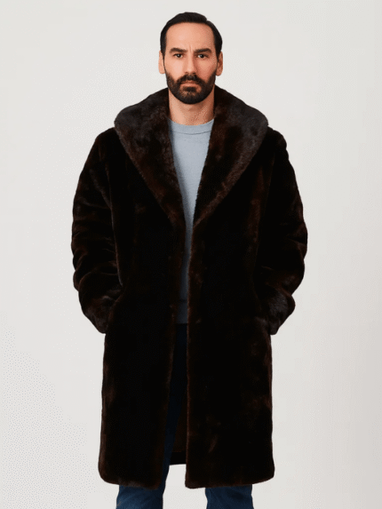 Men's Mouton Long Fur Coat with Mink Fur