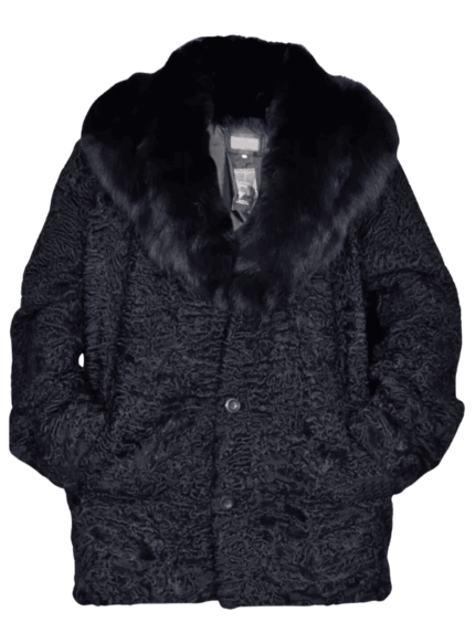 Persian Lamb Fur Short Coat with Fox Fur Collar