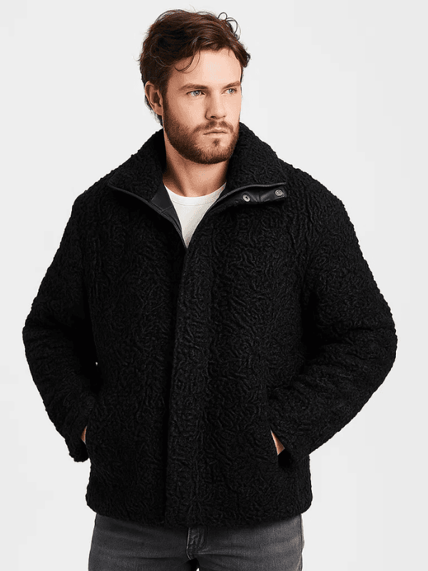 The jasperz (1) Men's Genuine Astrakhan Fur Short Coat