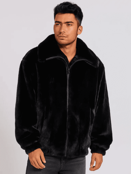 Men's Luxury Black Mink Fur Bomber Jacket