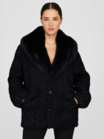 Women's Persian Lamb Fur Short Coat with Fox Fur Collar