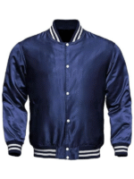 Dk Blue Letterman Satin Varsity Jacket