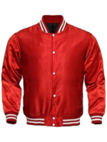 Red Letterman Satin Varsity Jacket