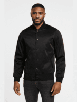 Men's All Black Letterman Satin Varsity Jacket