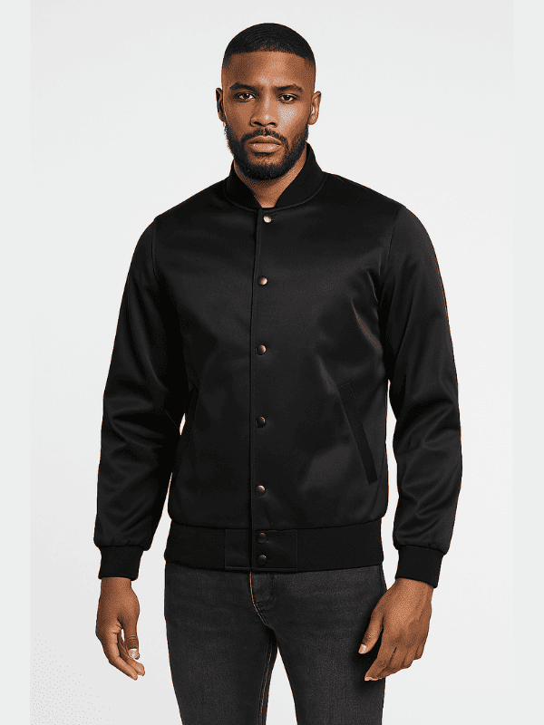 10-min Men's All Black Letterman Satin Varsity Jacket