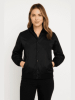 Women's All Black Letterman Satin Varsity Jacket