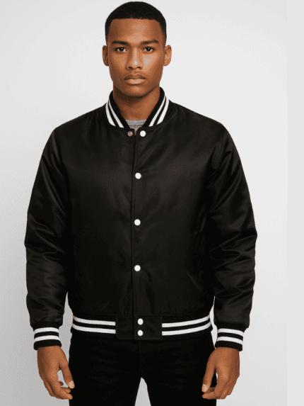 Men's Black Letterman Satin Varsity Jacket