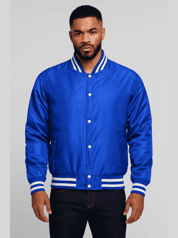 14-min Men's Blue Letterman Satin Varsity Jacket