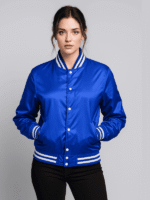 Women's Blue Letterman Satin Varsity Jacket