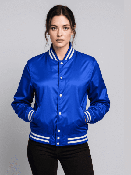 Women's Blue Letterman Satin Varsity Jacket