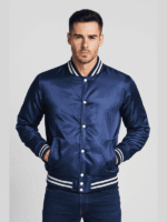 Men's Dk Blue Letterman Satin Varsity Jacket