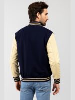 Men's Navy Blue Varsity Jacket With Cream Sleeves
