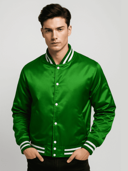 Men's Green Letterman Satin Varsity Jacket