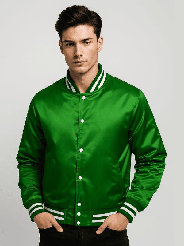 19-min Men's Green Letterman Satin Varsity Jacket