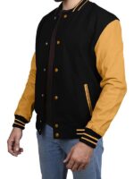 Black Varsity Jacket With Gold Sleeves
