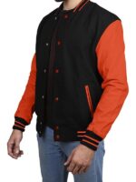 Varsity Jacket With Orange Sleeves