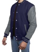 Navy Blue Varsity Jacket With Grey Sleeves