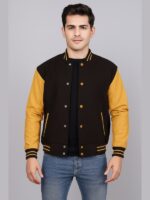Men's Brown Varsity Jacket With Gold Sleeves