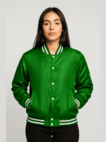 Women's Green Letterman Satin Varsity Jacket