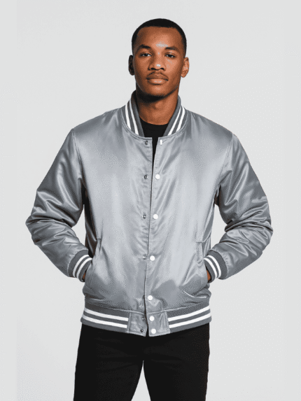 Men's Grey Letterman Satin Varsity Jacket