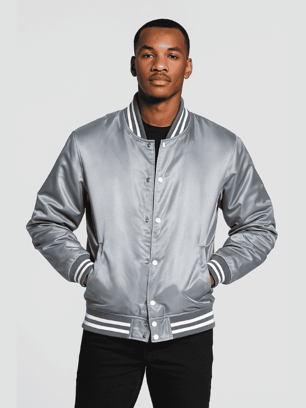 22-min Men's Grey Letterman Satin Varsity Jacket
