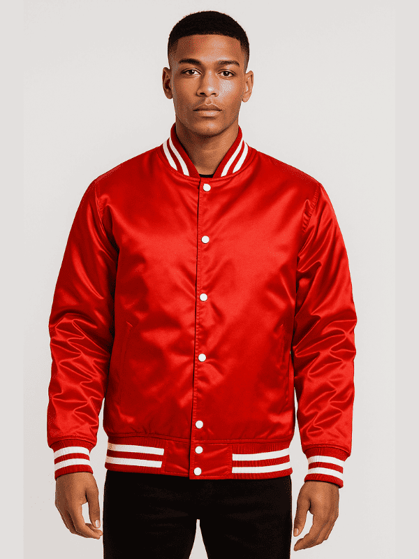 24-min Men's Red Letterman Satin Varsity Jacket