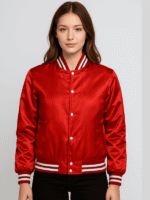 Women's Red Letterman Satin Varsity Jacket