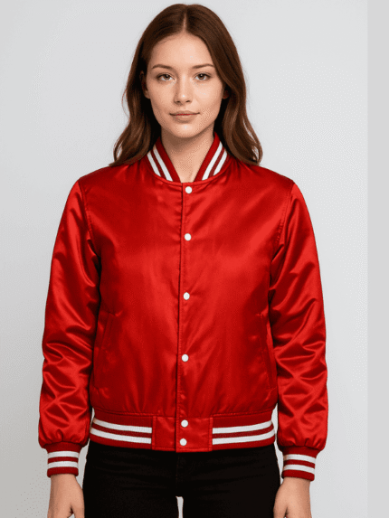 Women's Red Letterman Satin Varsity Jacket