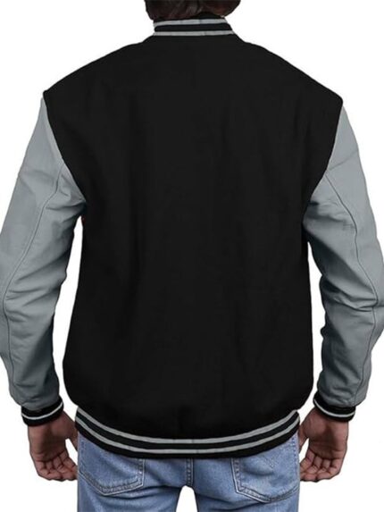 Black Varsity Jacket With Grey Sleeves