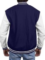 Navy Blue Varsity Jacket With White Sleeves