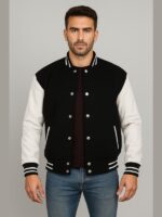 Men's Black Varsity Jacket With White Sleeves