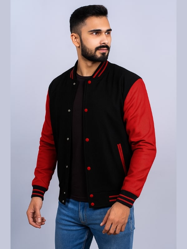 4-min Men's Black Varsity Jacket With Red Sleeves