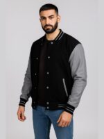Men's Black Varsity Jacket With Grey Sleeves