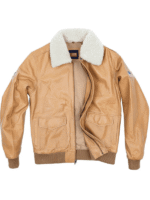 Wheat US Flag Flight Pilot Leather Jacket