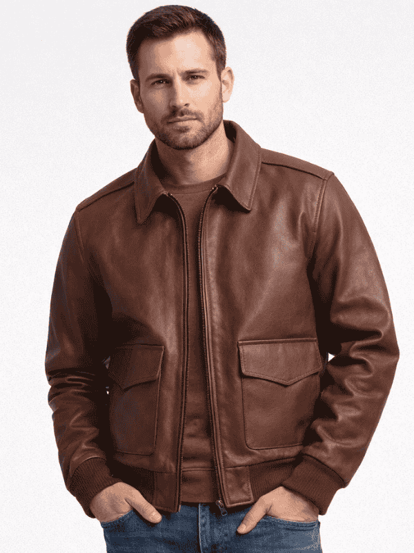 The Jasperz (1) Men's US A2 Flight Saddle Brown Bomber Jacket