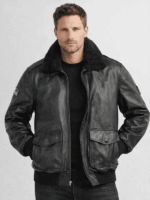 Men's Black US Flag Flight Pilot Leather Jacket