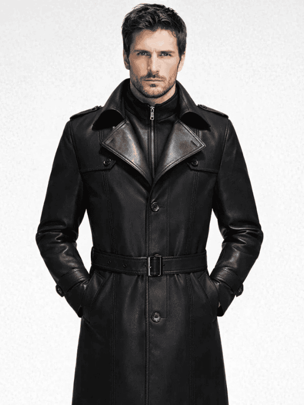The Jasperz (4) Men's Genuine Full Leather Parka Trench Coat