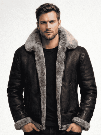 Men's Black Leather Flying B3 Bomber Jacket