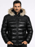 Men's Black Jeremiah Puffer Leather Jacket