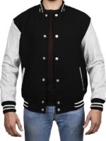 Black Varsity Jacket With White Sleeves